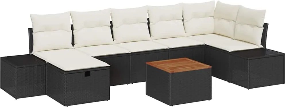 vidaXL Kerti Kanapé Szett párnával tárolóval 8 pcs Fekete polirattan