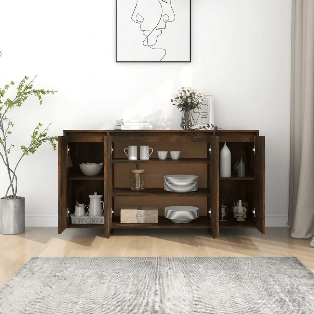 füstös tölgy színű szerelt fa tálalószekrény 135x41x75 m