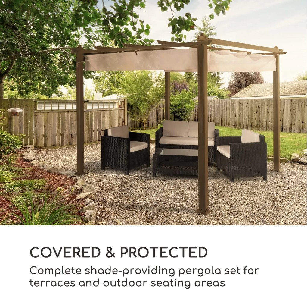 Blumfeldt Pantheon Rust, pergola, négyzet alakú alumínium cső, 3 × 3 m, 4 sarokoszlop, vízálló