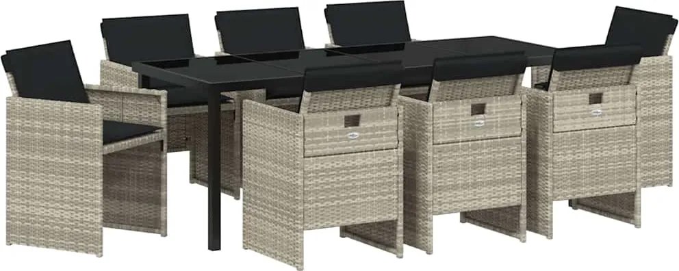 vidaXL Kert étkező szett 9 pcs Világosszürke polirattan