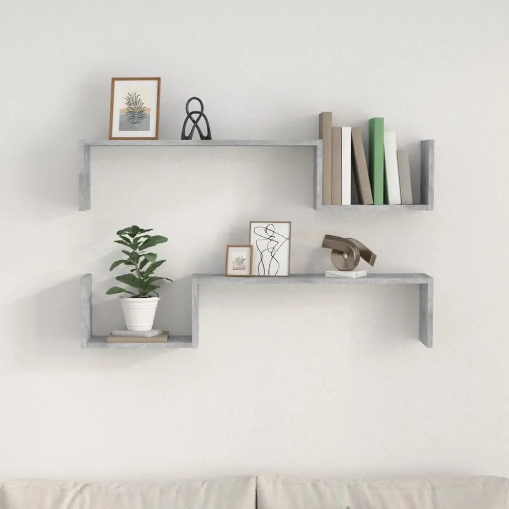2 db betonszürke szerelt fa fali polc 100 x 15 x 20 cm