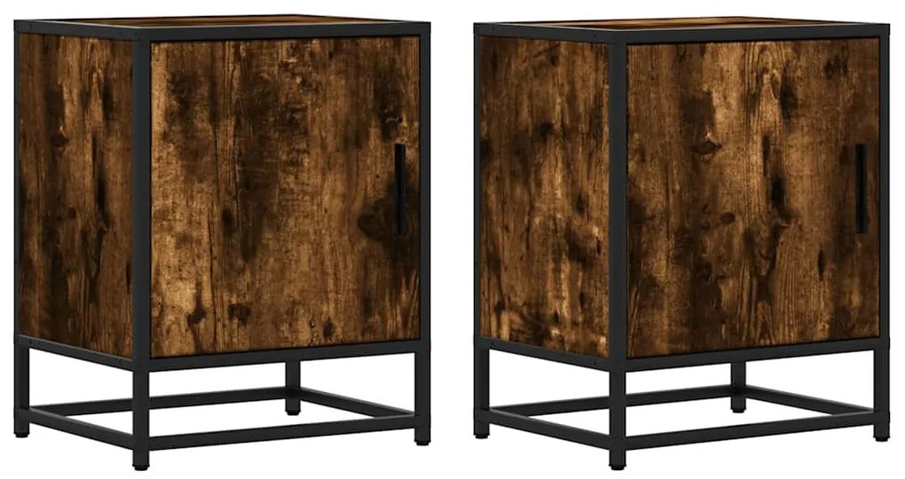 Éjjeliszekrények 2 db füstölt tölgy 40x31x50 cm Gépi fa és fém