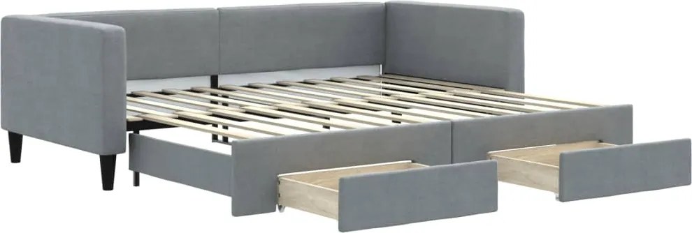 vidaXL világosszürke kihúzható szövet heverő fiókokkal 90 x 200 cm