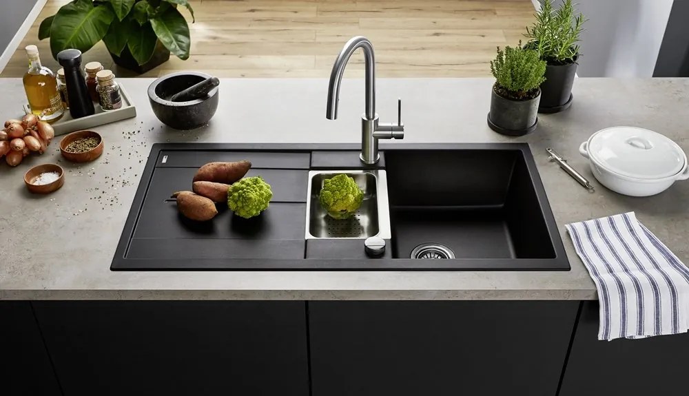 Blanco Metra 6 S, szilgránit mosogató 1000x500x190 mm, 1,5-kamrás, fekete, BLA-525927