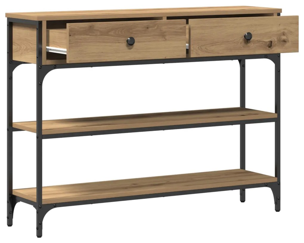 Konsole asztal Művészi tölgy 100x25x75 cm Szerelt fa &amp; acél