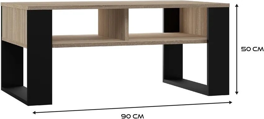 2P dohányzóasztal, sonoma-fekete