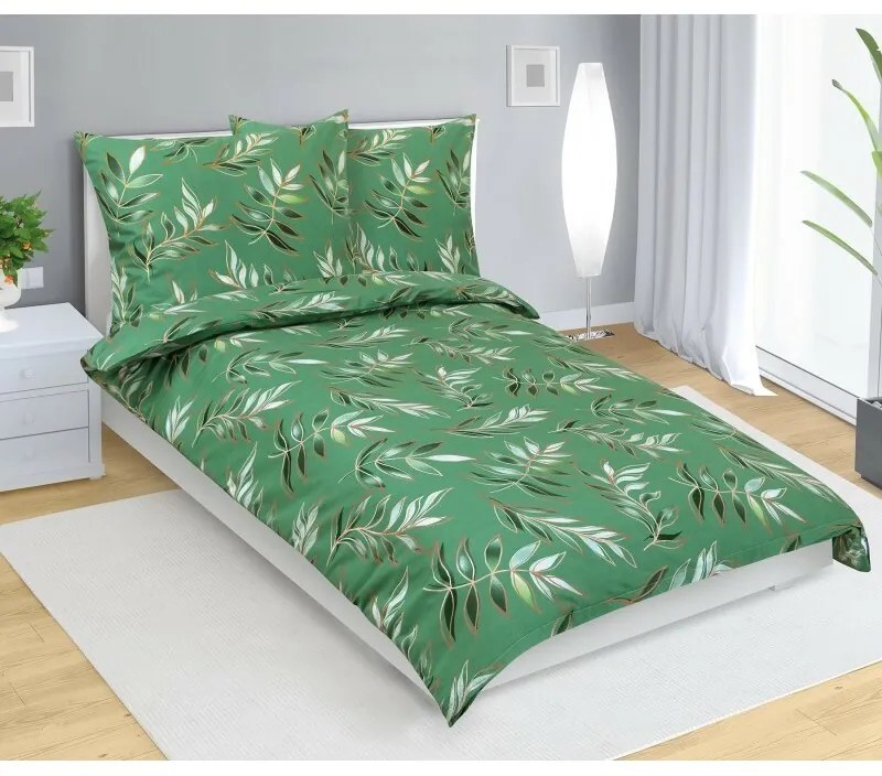 Bellatex Leaf pamut ágyneműhuzat zöld, 140 x 200 cm, 70 x 90 cm