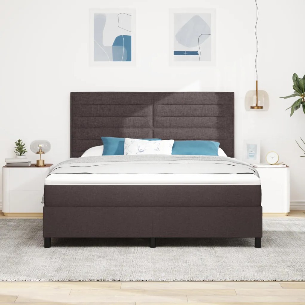 Rugós ágy matraccal és LED világítással, sötétbarna, 180 x 200 cm szövet
