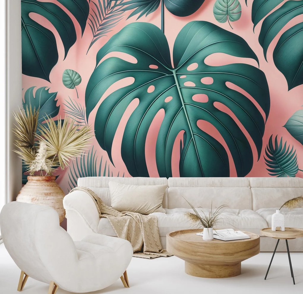 Fotótapéta - Monstera rózsaszín háttéren (147x102 cm)
