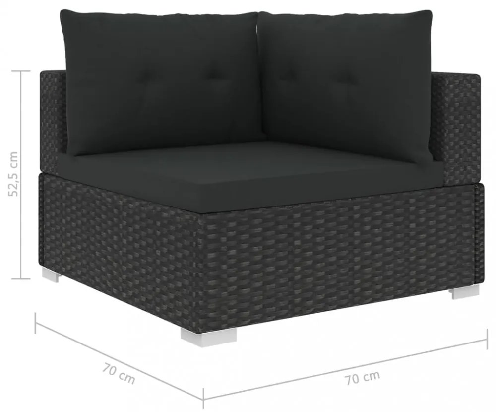 vidaXL 6 részes fekete polyrattan kerti ülőgarnitúra párnákkal