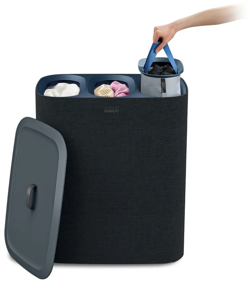 Antracitszürke textil szennyeskosár 3x30 l Tota Trio – Joseph Joseph