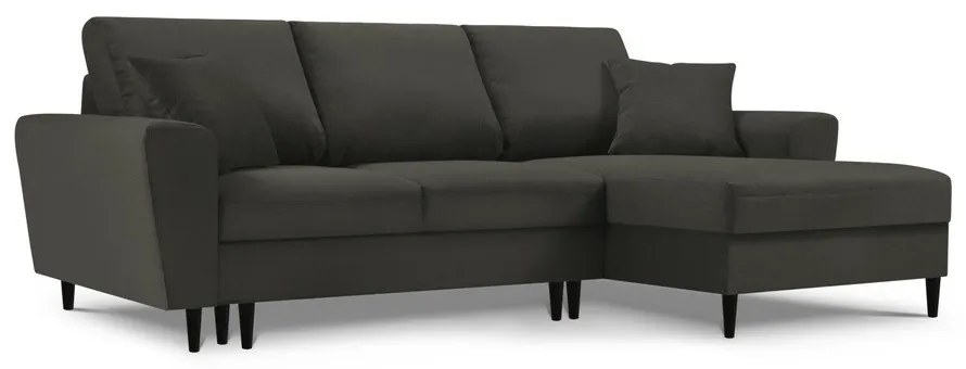 Fekete kordbársony kinyitható tárolóhelyes sarokkanapé (jobb oldali-heverő résszel) Kyoto – Cosmopolitan Design