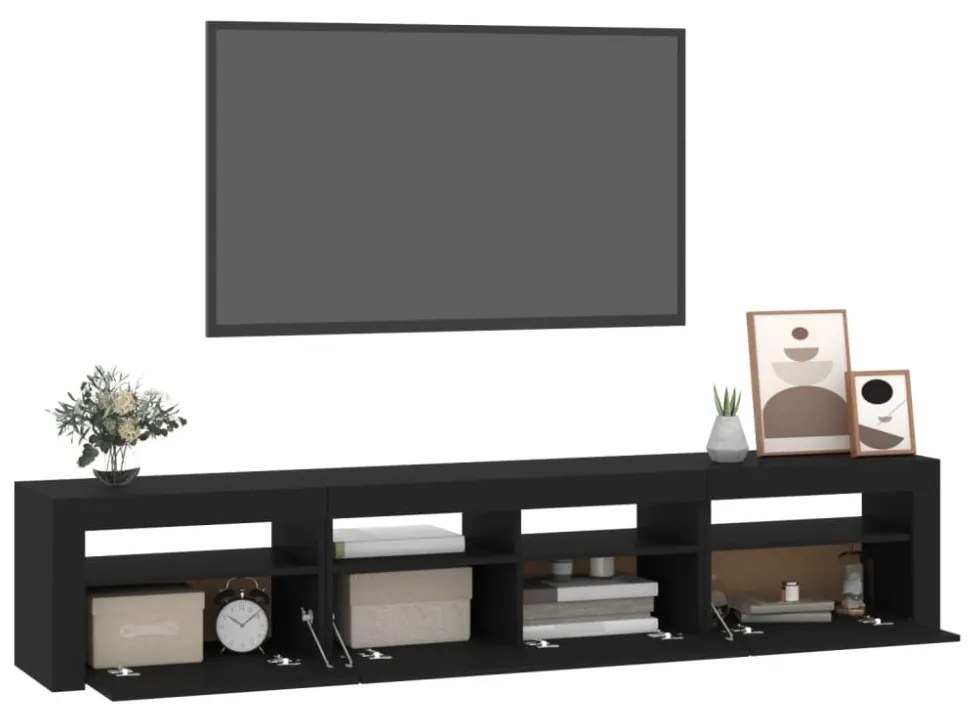 fekete TV-szekrény LED-világítással 210x35x40 cm