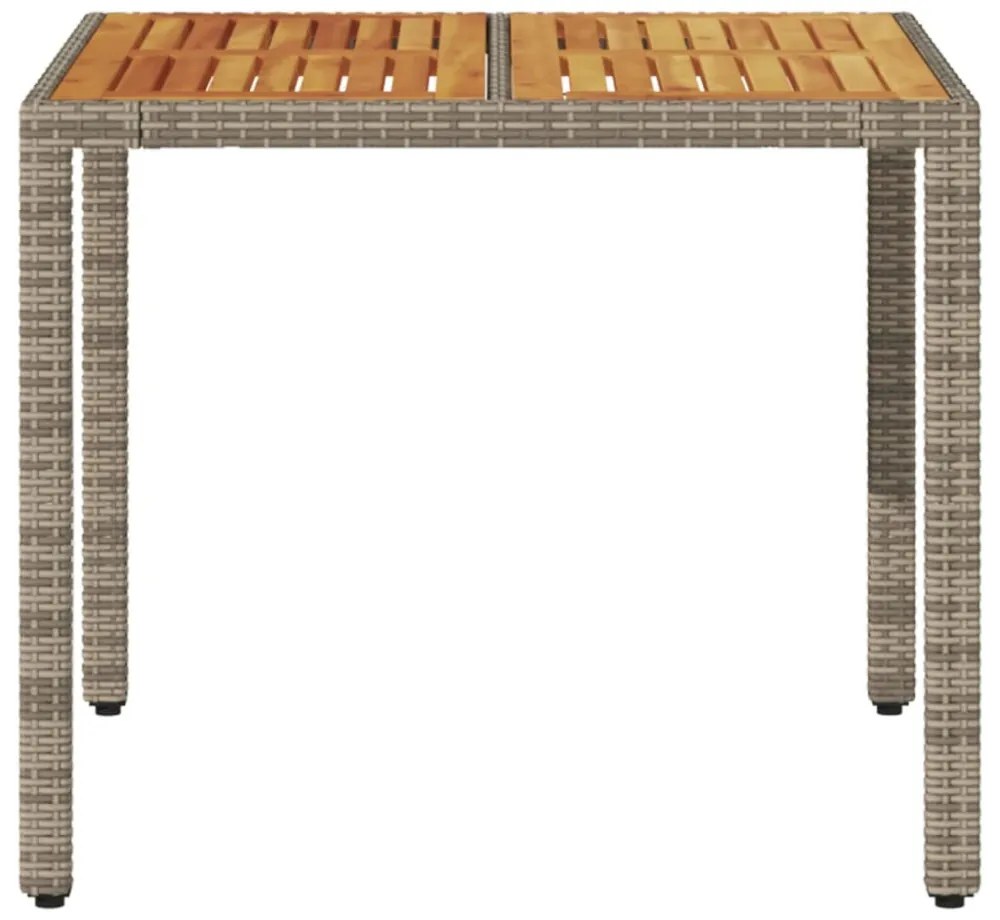 szürke polyrattan kerti asztal akácfa lappal 90 x 90 x 75 cm