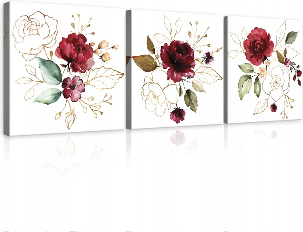 Hálószoba Nappali Kép Virágok Rózsák Triptichon 3 Részes Vászonkép