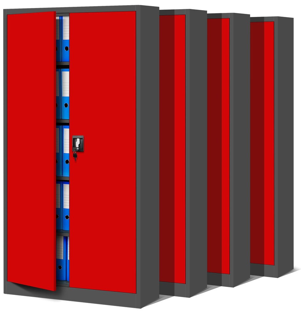 4× fém irodai iratszekrényből álló készlet, antracit-piros, 900x1950x400 mm: JAN H