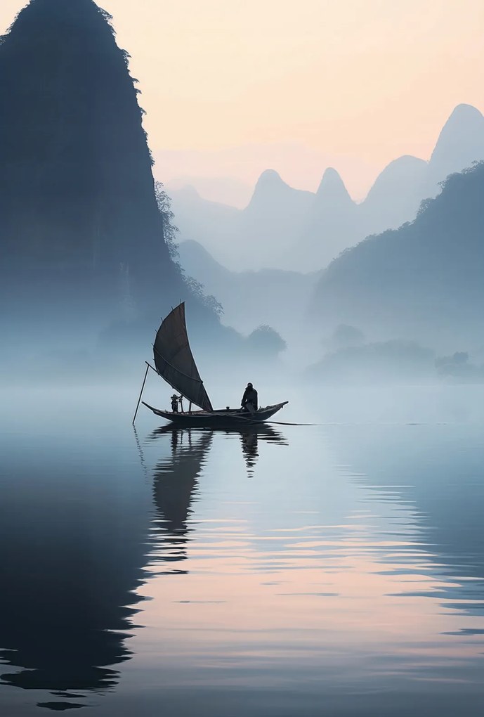 Poszter 67,5x100cm Magányos hajóút a folyón