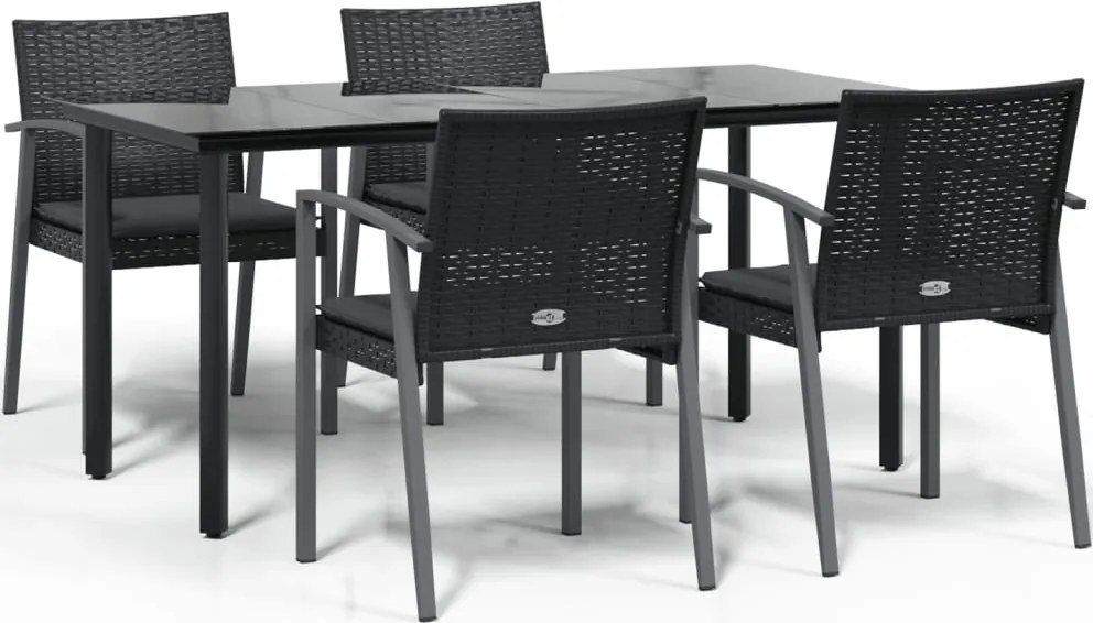 vidaXL 5 részes polyrattan és acél kerti étkezőgarnitúra párnával