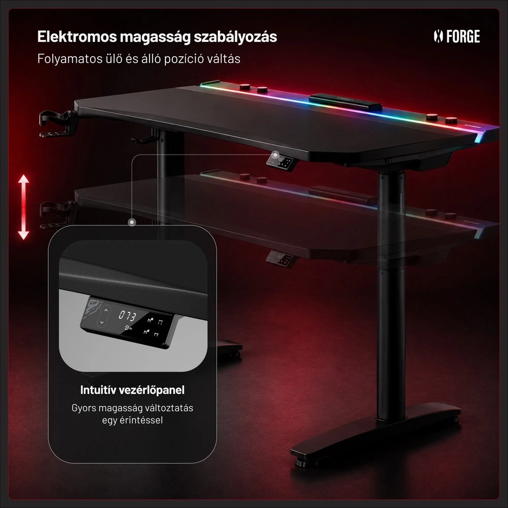 Elektromos RGB gamingasztal tartókkal, fekete, 120 cm: Diablo X-Forge 1200