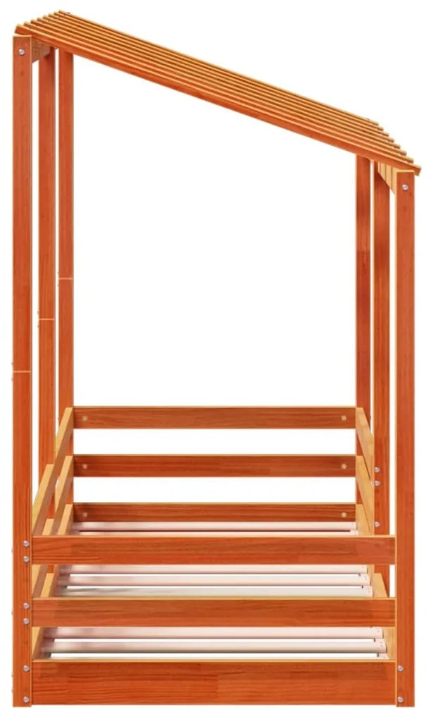 viaszbarna tömör fenyőfa gyerekágy tetővel 75 x 190 cm