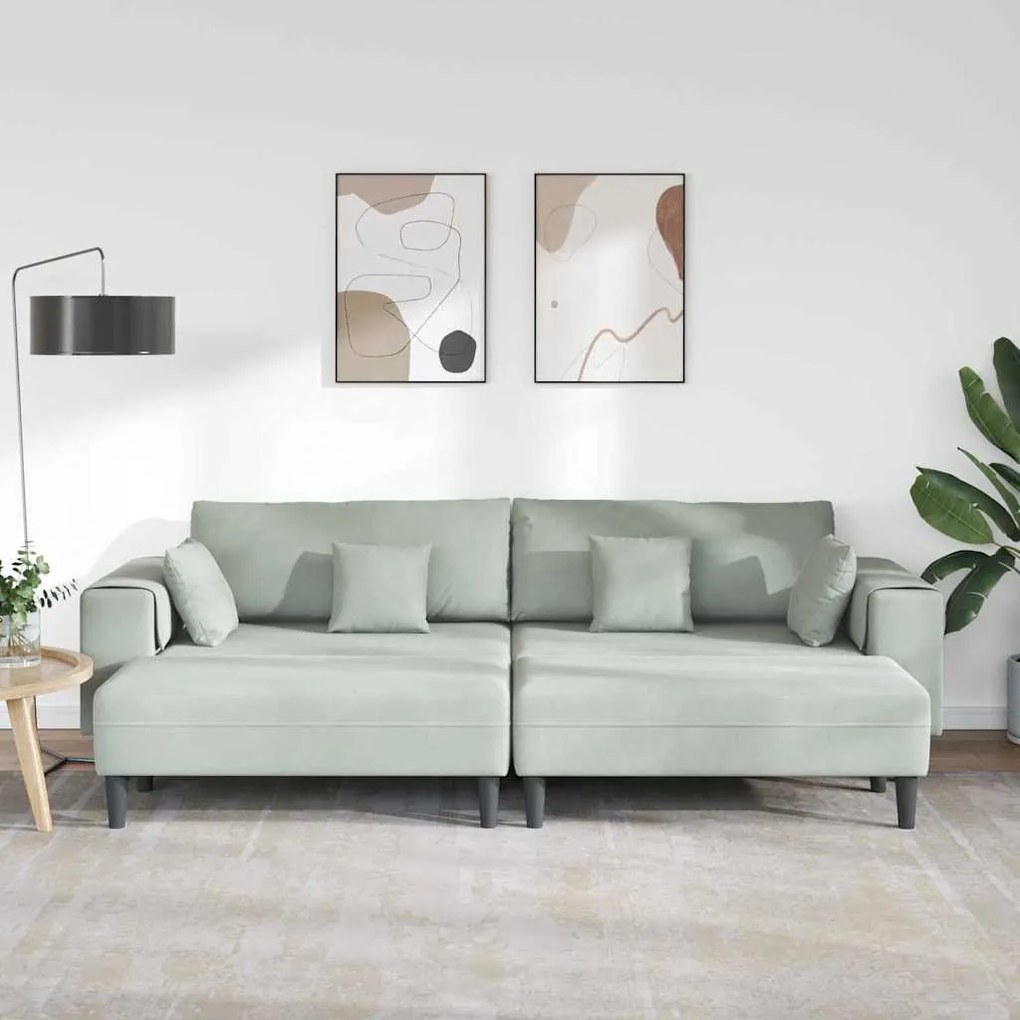 Bársony Kanapé párnával 3 pcs Világosszürke 208 cm Bársony