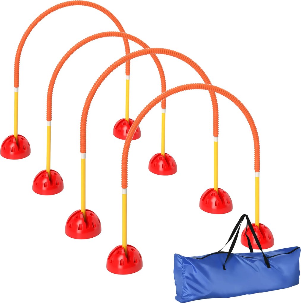 PawHut Kutyás Agilitási Berendezés Készlet, 4 Állítható Szélességű Ajtóval, Táskában, Könnyű Összeszerelés, Hordozható Kutyás Agilitás, Sárga és Naran