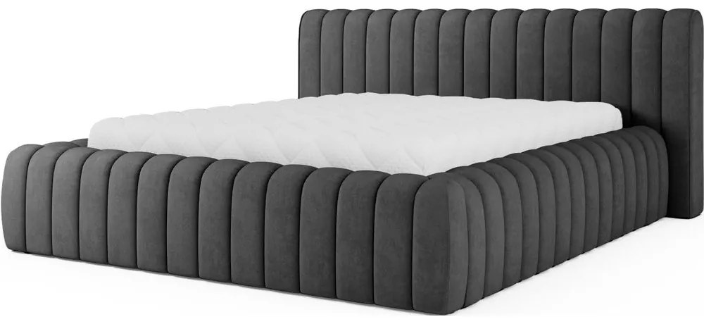 Sötétszürke kárpitozott ágyneműtartós franciaágy ágyráccsal 180x200 cm Carilla – ELTAP