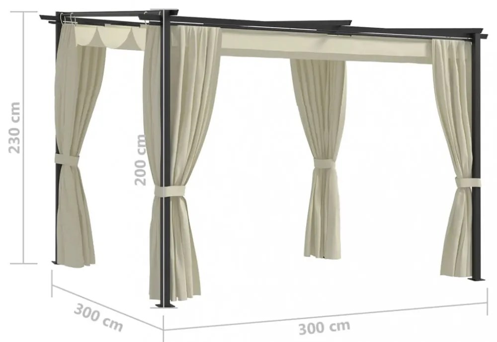 vidaXL krémszínű acél pavilon függönyökkel 3 x 3 m