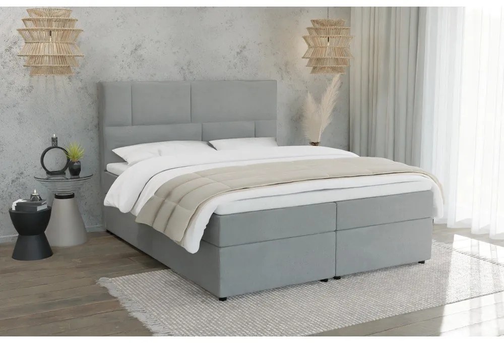 Világosszürke ágyneműtartós boxspring ágy 140x200 cm Lola – Ropez