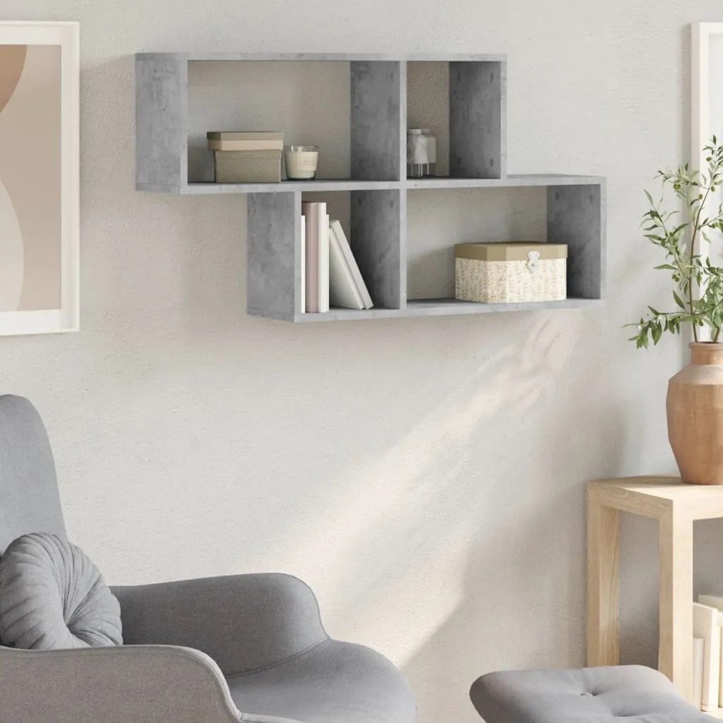 betonszürke szerelt fa fali polc 100 x 20 x 53 cm