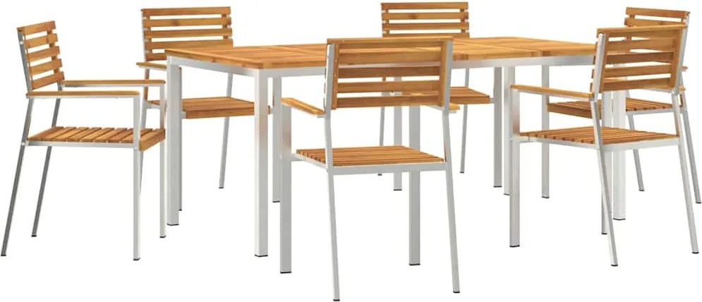 vidaXL Kert étkező szett 7 pcs Barna Tömör Akácfa