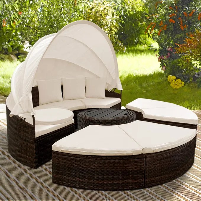 Deuba Rattan kerti ágy LAZY Ø185 cm - barna
