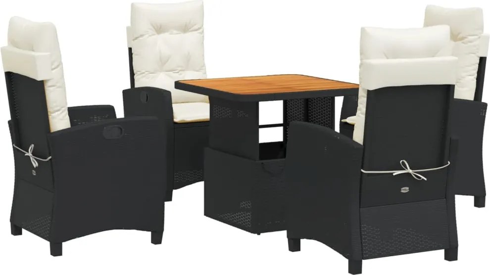 vidaXL 5 részes fekete polyrattan kerti étkezőgarnitúra párnákkal