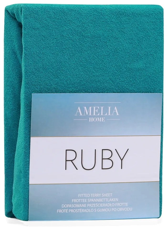 Sötétzöld-kék gumis frottír lepedő 140x200 cm Ruby – Restilo
