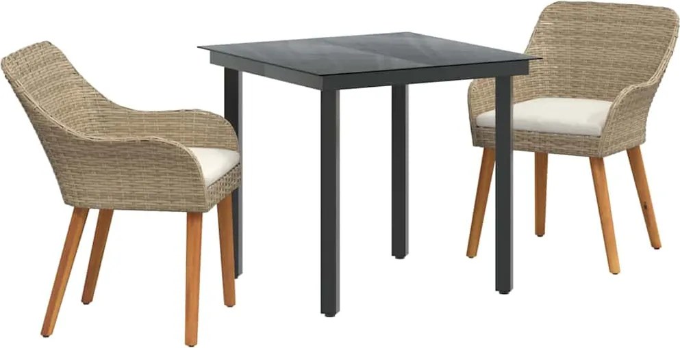 vidaXL Kert étkező szett párnával 3 pcs Bézs polirattan