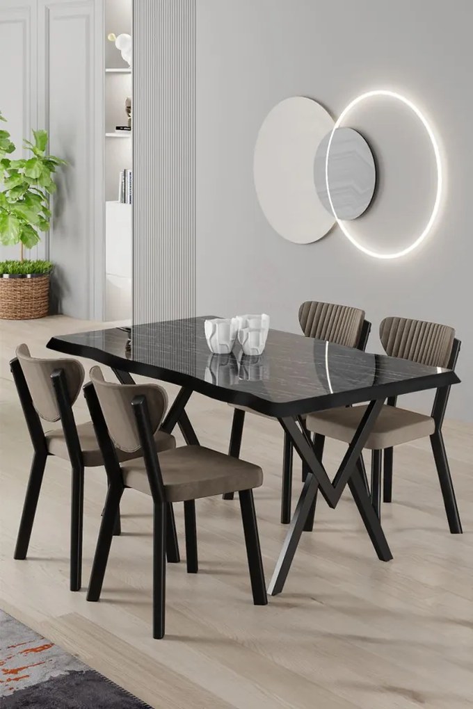 Akort étkezőgarnitúra, fekete márvány-cappuccino, 130 cm