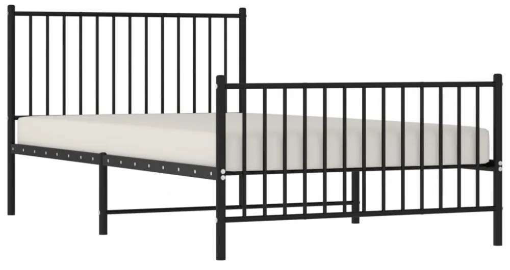 fekete fém ágykeret fej- és lábtámlával 107 x 203 cm
