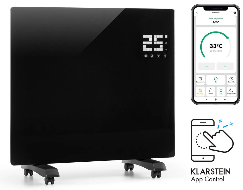 Bornholm Single Smart, konvektor, 1000 W, vezérlés applikáción keresztül, fekete