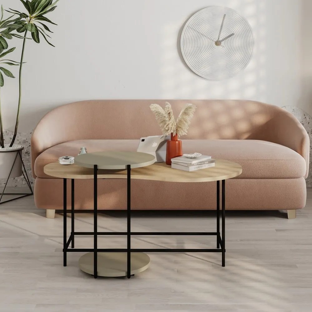Dohányzóasztal szett tölgyfa dekoros asztallappal, 2 db-os 65x103 cm Rosie – Marckeric