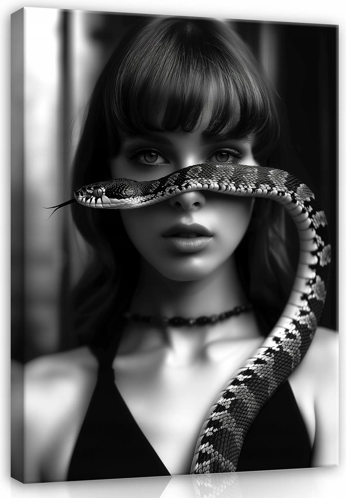Vászon Falikép Nő Kígyó Fekete-fehér Nappali Hálószoba 40x30