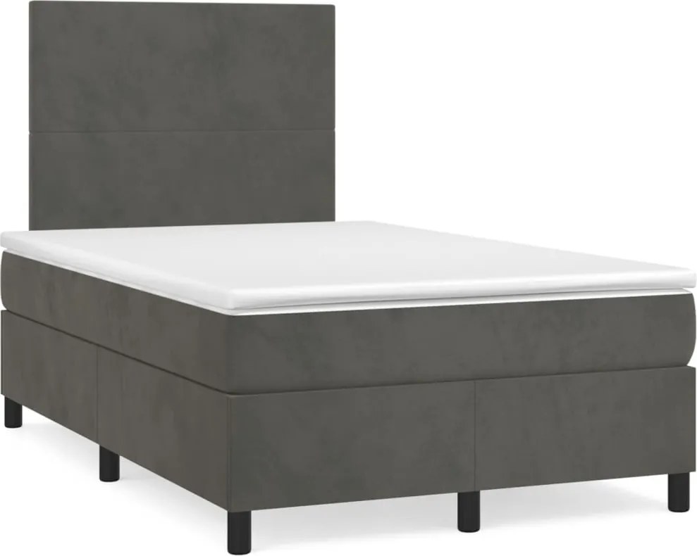 vidaXL sötétszürke bársony rugós ágy matraccal 120 x 200 cm