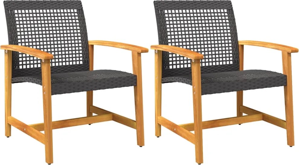 vidaXL 2 db fekete polyrattan és akácfa kerti szék