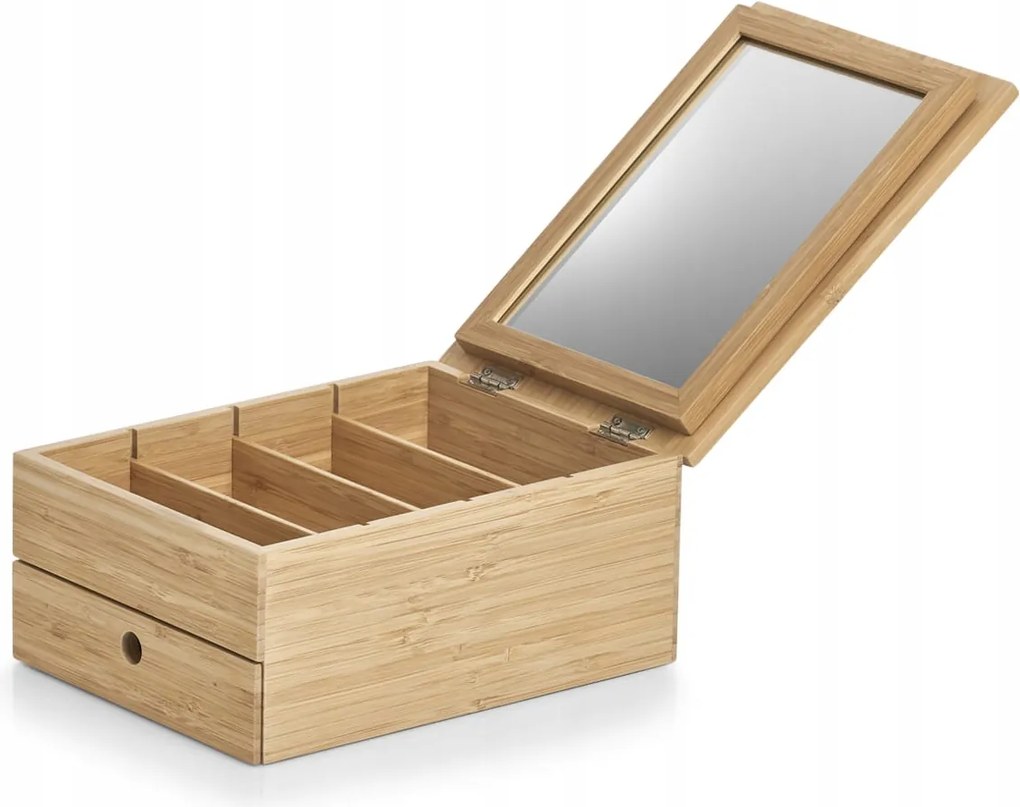 Ékszertartó doboz tükörrel, bambusz, 25x19