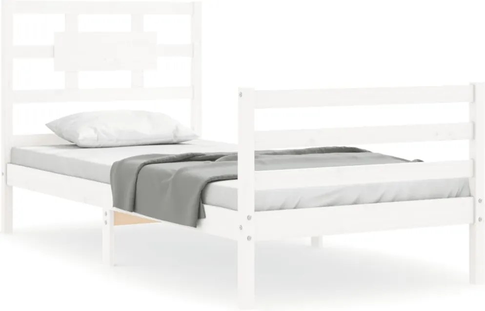 vidaXL fehér tömör fa ágykeret fejtámlával 90 x 200 cm