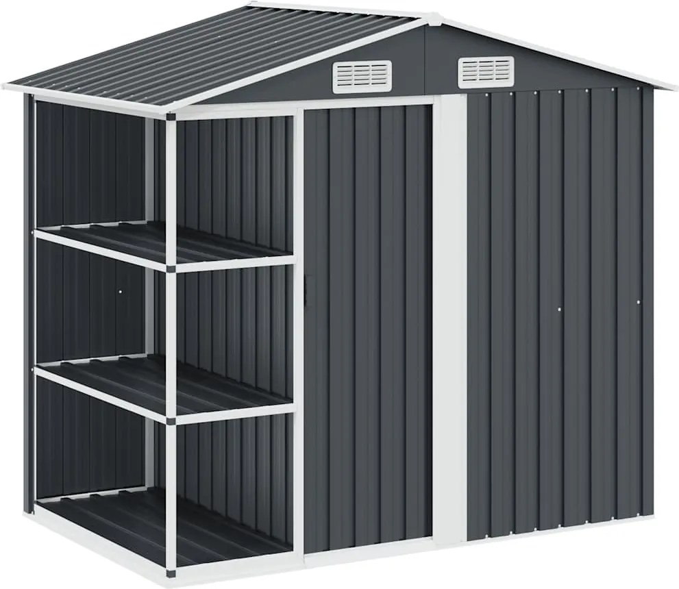 vidaXL antracitszürke vas kerti fészer állvánnyal 205 x 130 x 183 cm