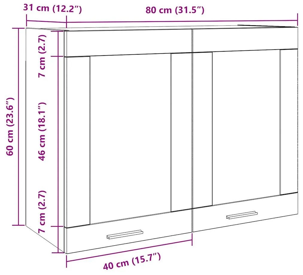 antik fa színű szerelt fa függő üvegszekrény 80 x 31 x 60 cm