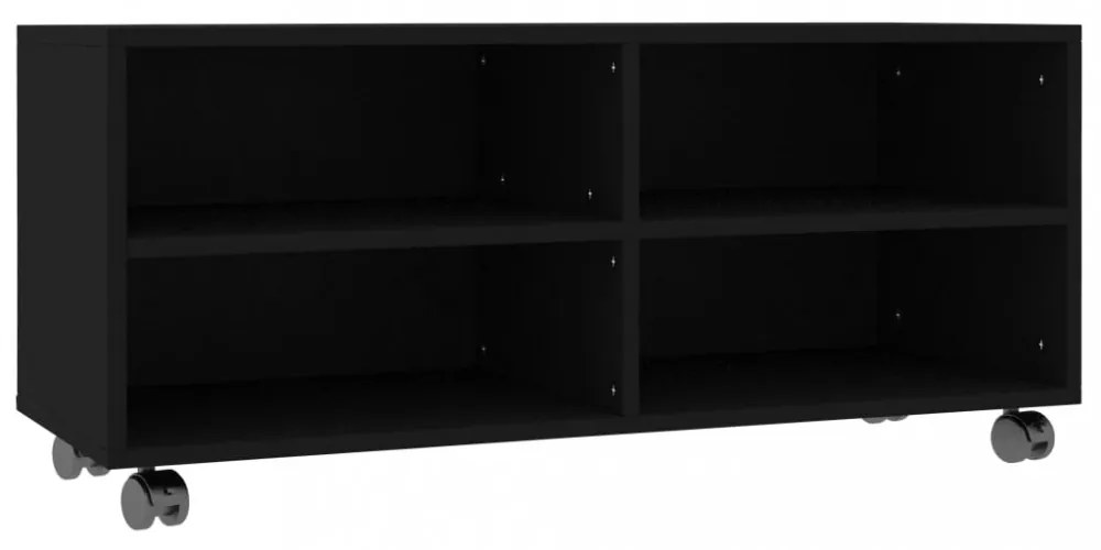 fekete szerelt fa TV-szekrény görgőkkel 90 x 35 x 35 cm
