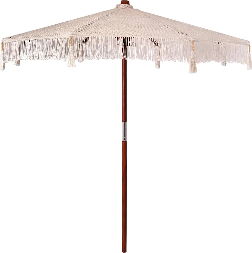 vidaXL Makramé napernyő Krém 252.5 x 252.5 x 260 cm Pamut és teakfa
