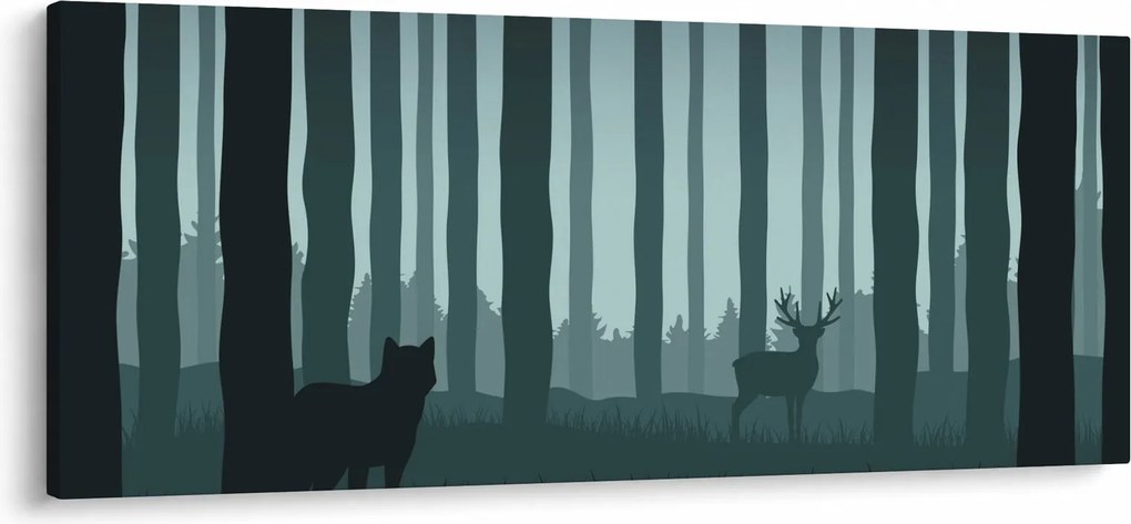 Kép - Szarvas farkassal a sziklák között (120x50 cm)