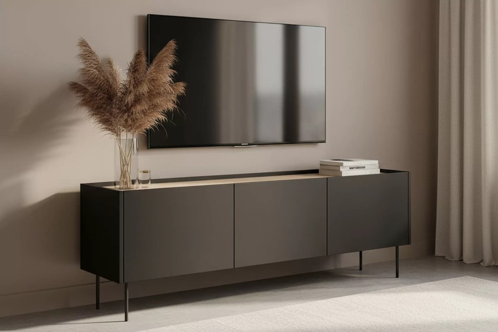 Desin TV-szekrény 170 cm fém lábakkal - fekete matt / nagano tölgy